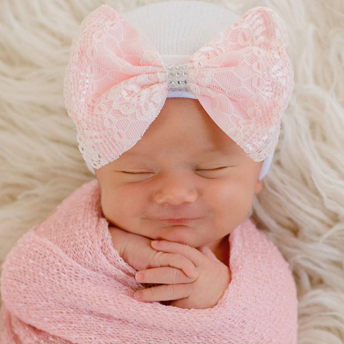 Ily Bean Pink Lace Bow Hat Lace Dress Shine