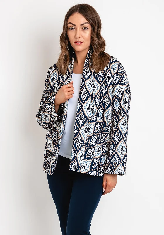 D.E.C.K By Decollage One Size Ikat Quilted Jacket, Navy Women's autumn coats and jackets