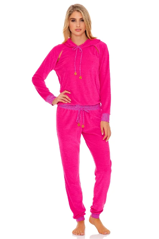 GLOW BABY GLOW - Hoodie Cut Out Jacket & Jogger Pants • Pink Women's hooded jackets