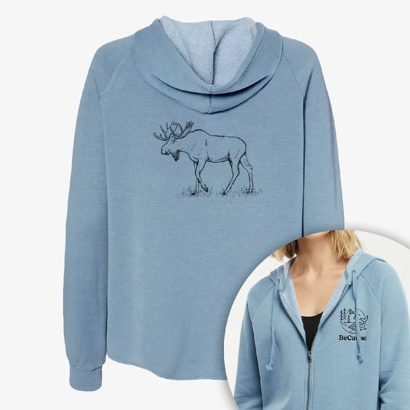 Bull Moose - Alces alces - Women's Cali Wave Zip-Up Sweatshirt Everyday Hoodie Sweatshirt