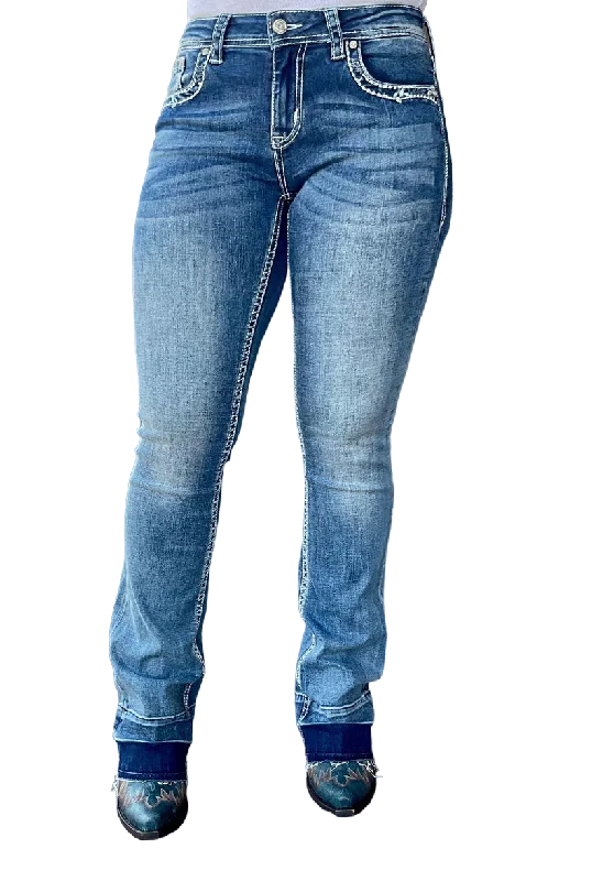 Grace Women's in LA Easy Fit Embellished Horse Shoe Bootcut Jeans