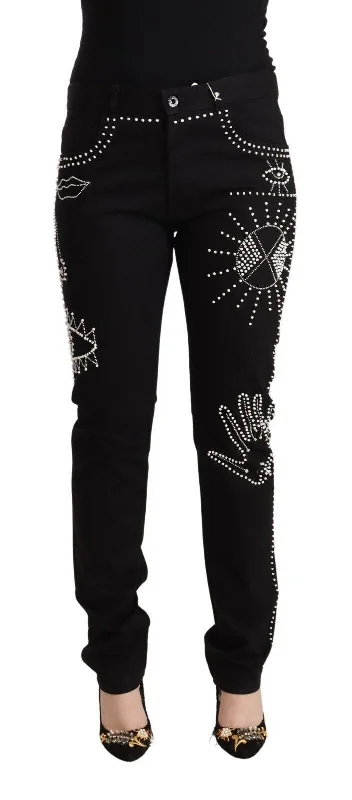 Embellished Black Mid-waist Denim