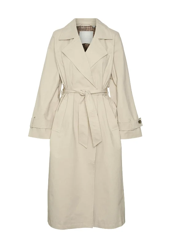 Vero Moda Blog Long Trench Coat, Oatmeal Women's smart jackets