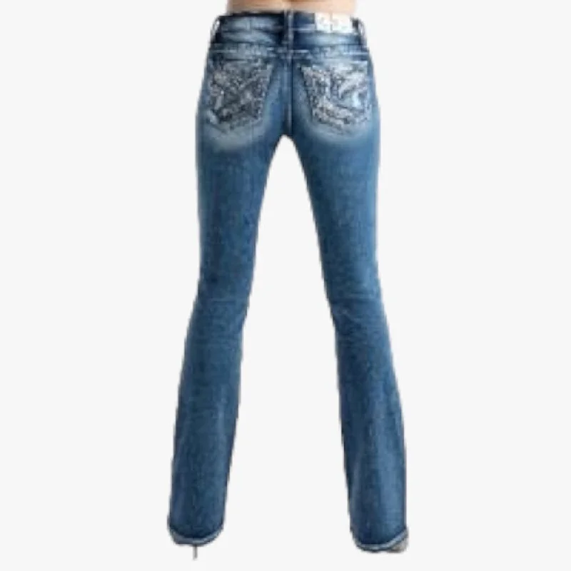 Miss Me Divine Feathers Mid Rise Skinny Jean Mid Blue