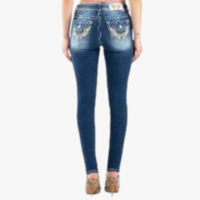 Miss Me Navajo Dreaming Mid Rise Skinny Jean Blue Wash