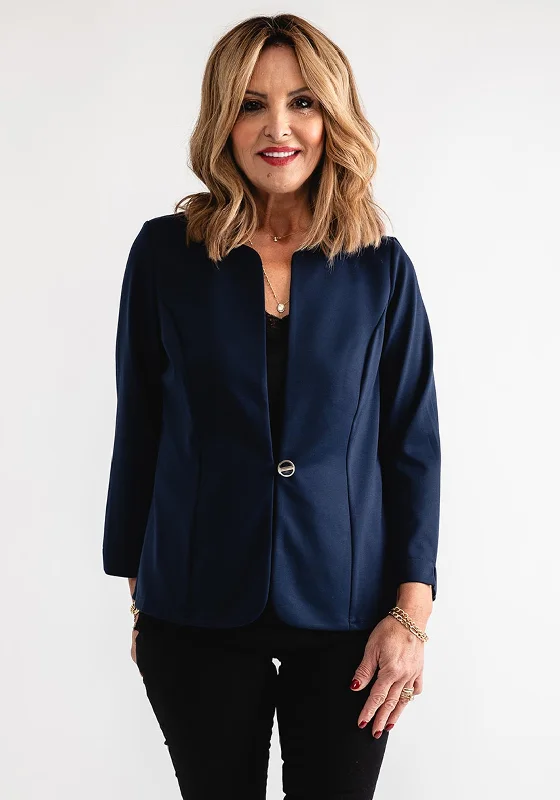 Leon Collection Single Button Short Jacket, Navy Women's reversible jackets