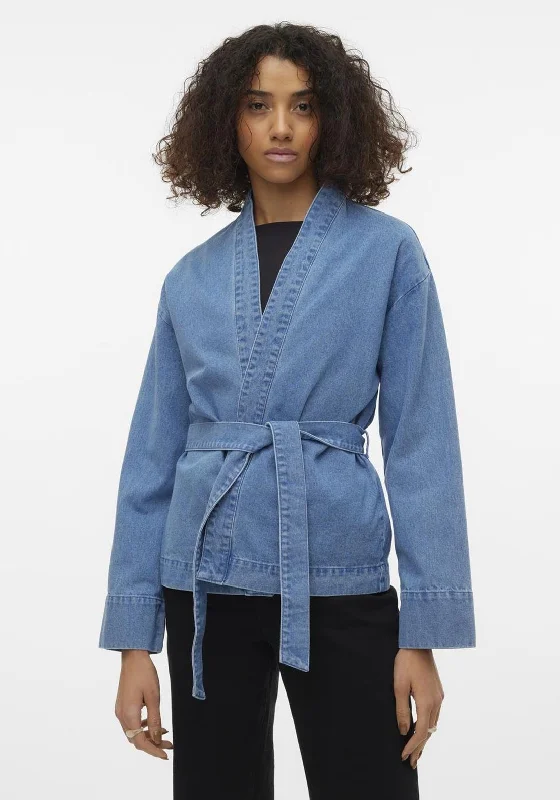 Vero Moda Keely Belted Short Denim Kimono, Medium Blue Women's high-end jackets