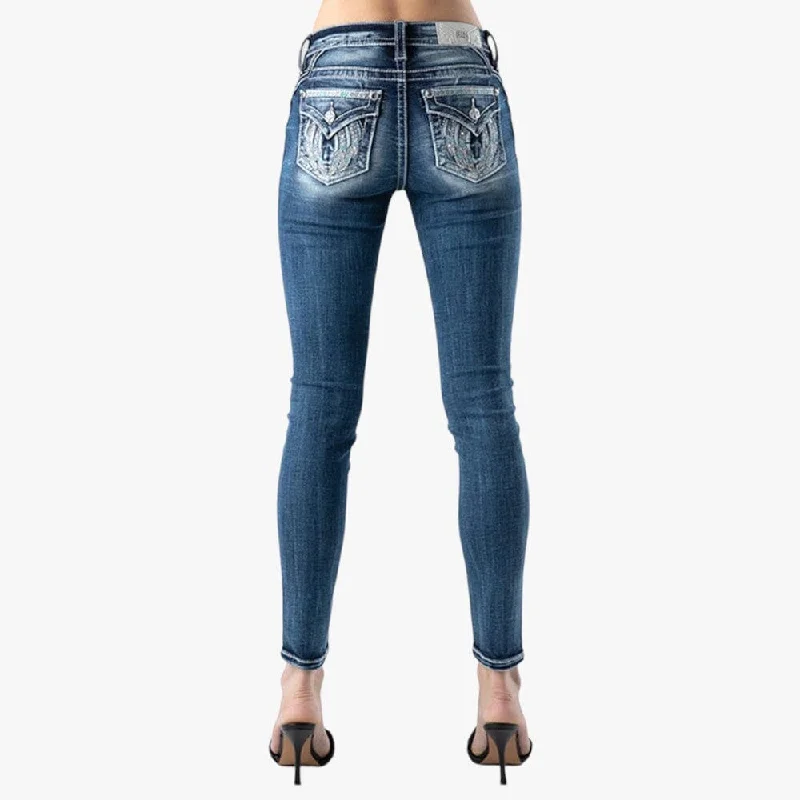 Miss Me Women's Aztec Pearl Mid Rise Skinny Jean Dark Wash