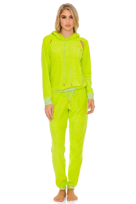 GLOW BABY GLOW - Hoodie Cut Out Jacket & Jogger Pants • Lime Women's party jackets