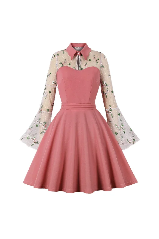 TastyHottie - Mesh Embroidery Flare Sleeve Vintage Dress