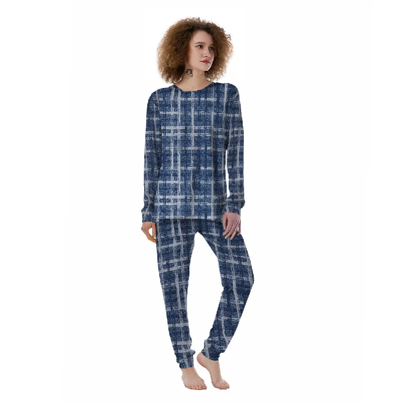 Denim Jeans Plaid Print Pattern Women's Pajamas Best-selling pajama sets 2024