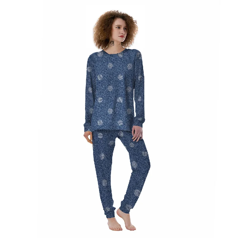 Denim Jeans Polka Dot Print Pattern Women's Pajamas Softest pajama sets