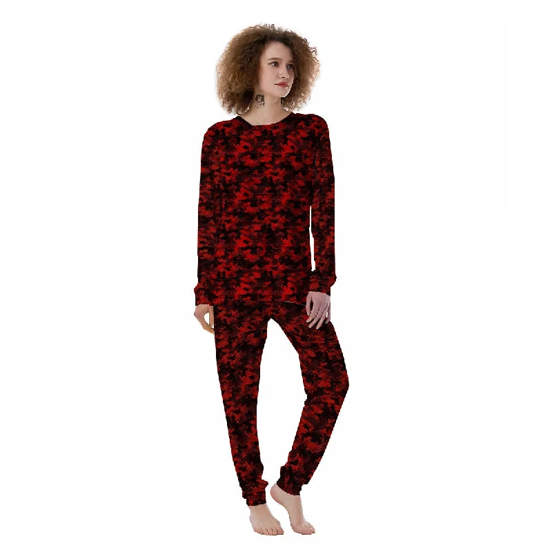 Digital Camo Black And Red Print Pattern Women's Pajamas Best pajama sets for teens