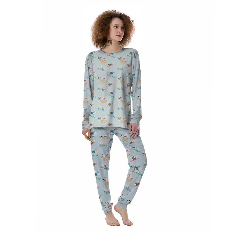 Dog Skiing Print Pattern Women's Pajamas Bridal pajama sets