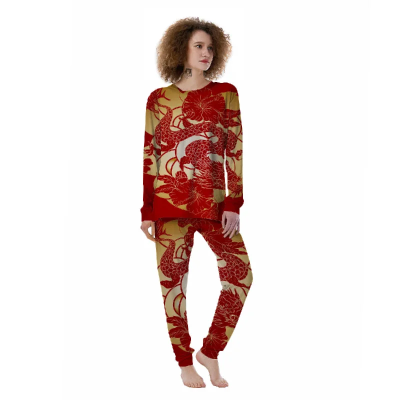 Dragon Tattoo Red Japanese Print Women's Pajamas Hoodie pajama sets