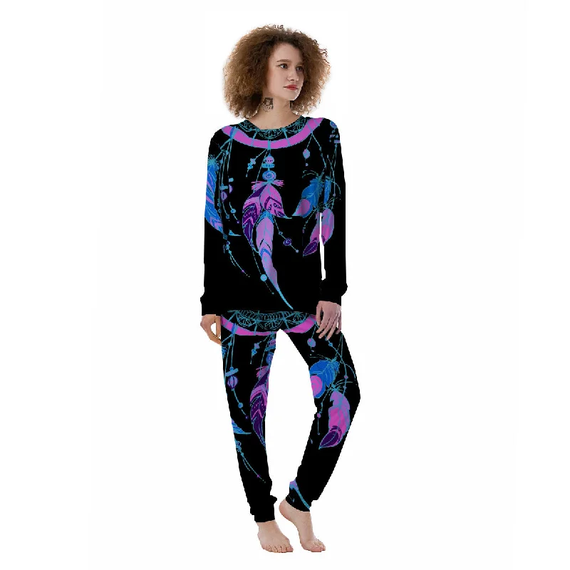 Dream Catcher Blue And Purple Black Print Women's Pajamas Vintage pajama sets