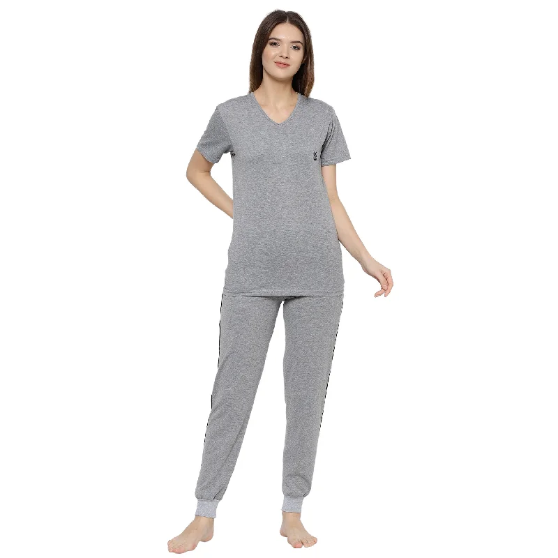 Vimal Jonney Grey Women's Night Suit Floral pajama sets