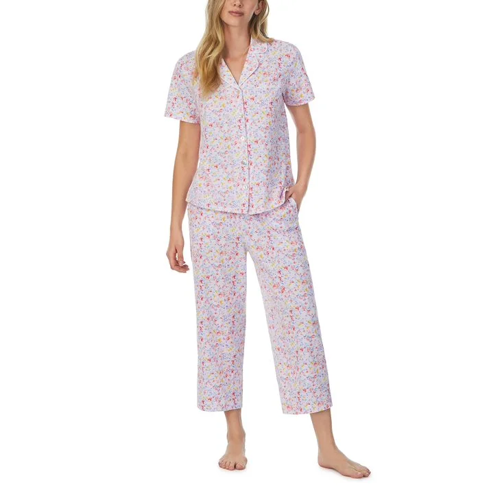 Short Sleeve Notch Collar Capri PJ Set Silk pajama sets