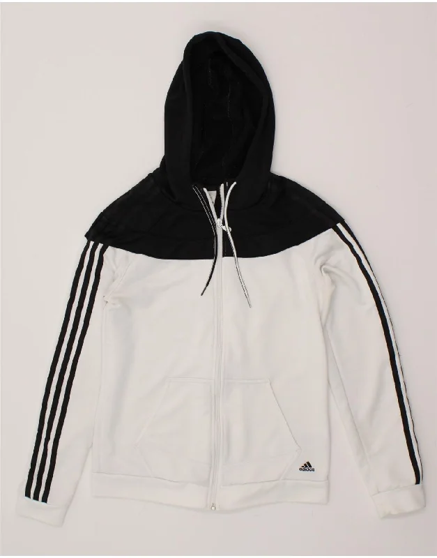 ADIDAS Womens Zip Hoodie Sweater UK 8/10 Small White Colourblock Polyester Best everyday sweaters