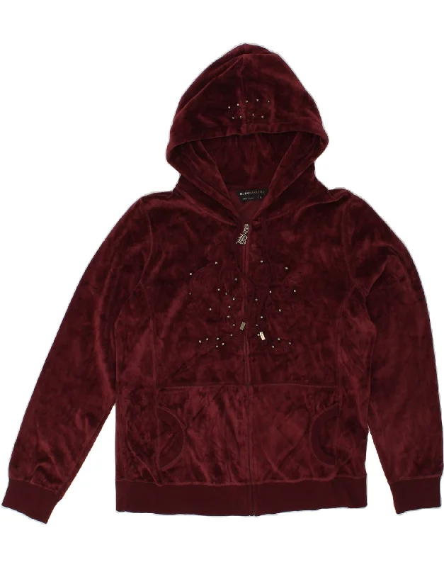 BCBGMAXAZRIA Womens Velour Graphic Zip Hoodie Sweater UK 18 XL Burgundy Anti-pilling sweaters