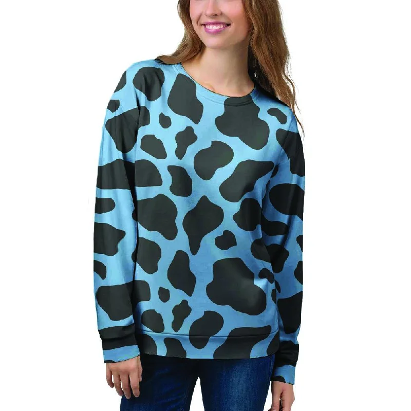 Black And Blue Cow Print Women's Sweatshirt Best sweaters for formal occasions