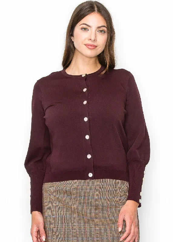 Burgundy Cardigan with Cuff Buttons Fleece sweaters