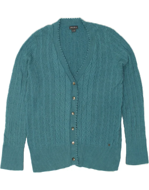 EDDIE BAUER Womens Cardigan Sweater UK 16 Large Turquoise Cotton Thermal insulation sweaters