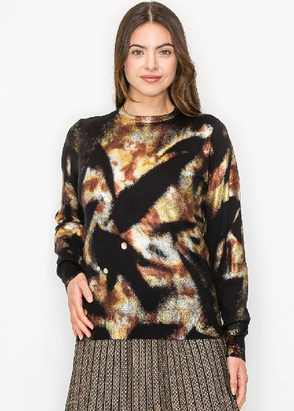 Golden Haze Abstract Knit Sweater Cotton sweaters