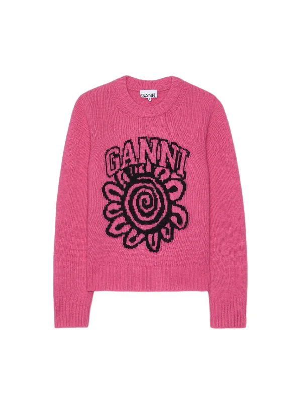 Ganni Graphic O-Neck Pullover Flower Best sweaters for hiking