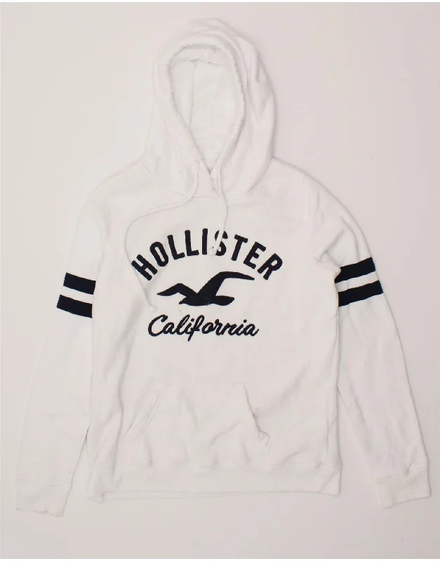 HOLLISTER Womens Graphic Hoodie Jumper UK 14 Medium White Cotton V-neck sweaters