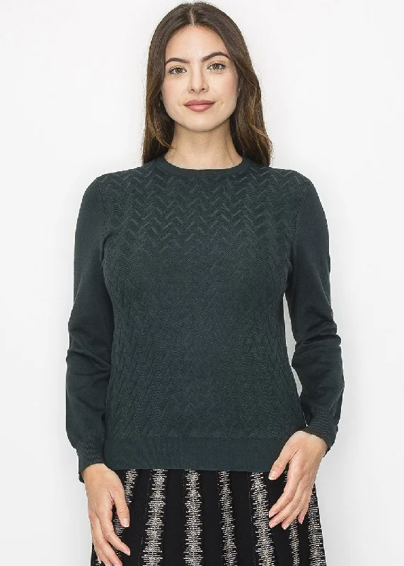 Hunter Green Chevron Knit Sweater Warmest sweaters for extreme cold