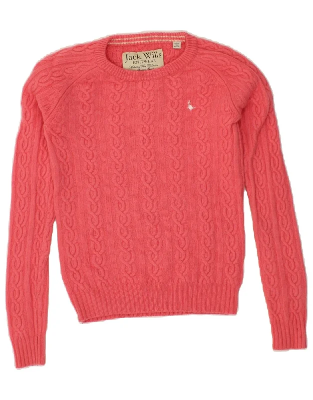 JACK WILLS Womens Crew Neck Jumper Sweater UK 10 Small  Pink Lambswool North Face sweaters