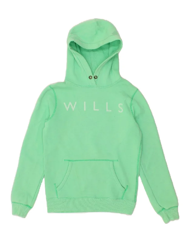 JACK WILLS Womens Graphic Hoodie Jumper UK 8 Small Green Cotton Elegant sweaters