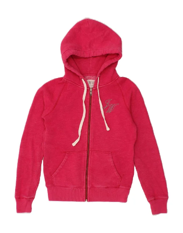 JACK WILLS Womens Loose Fit Zip Hoodie Sweater UK 6 XS  Pink Cotton Zip-up sweaters