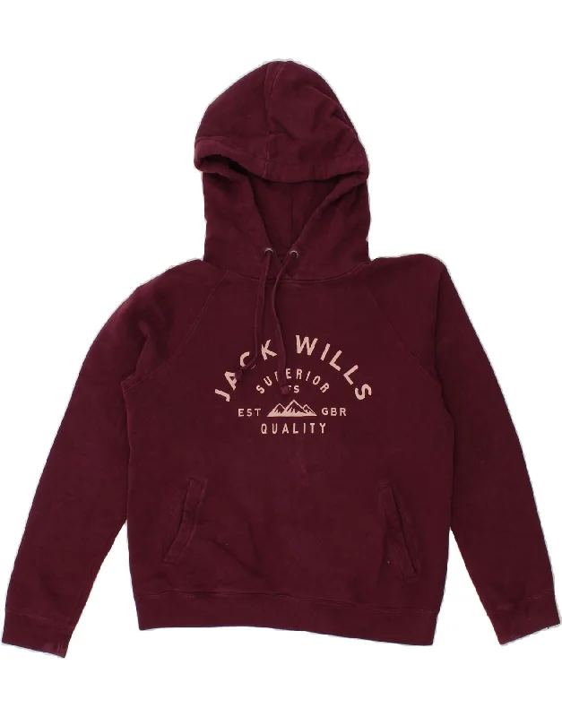 JACK WILLS Womens Oversized Graphic Hoodie Jumper UK 10 Small  Maroon Travel-friendly sweaters