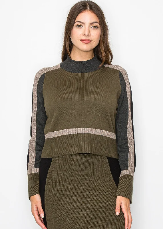 Modern Olive and Taupe Blocked Sweater Best sweaters for casual wear