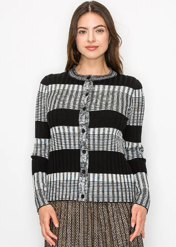 Modern Ribbed Stripe Cardigan Office sweaters