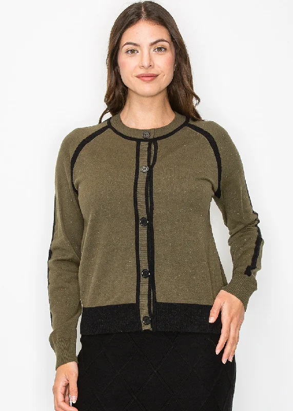 Olive and Black Trim Buttoned Cardigan Mohair sweaters