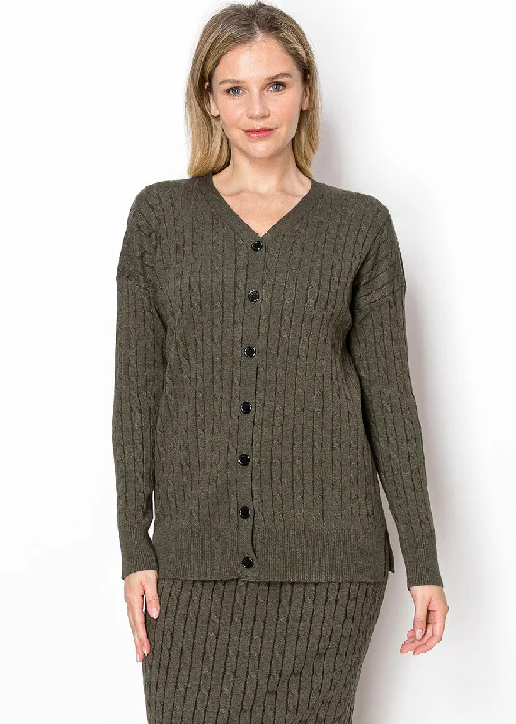 Olive Cable Knit Button-Down Cardigan Adidas sweaters