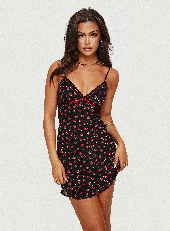 Karena Mini Dress Black / Red Floral Luxury mini dresses