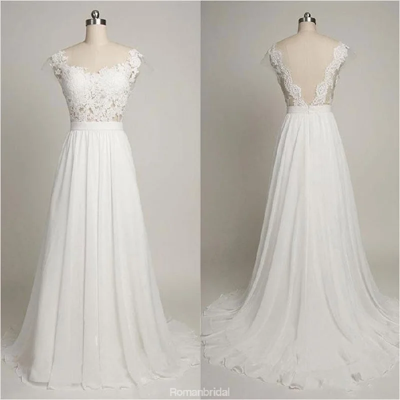 Charming A-line Tulle Scoop Neckline Beaded Lace Appliques wedding dresses, WD0333 Sheer Wedding Dress