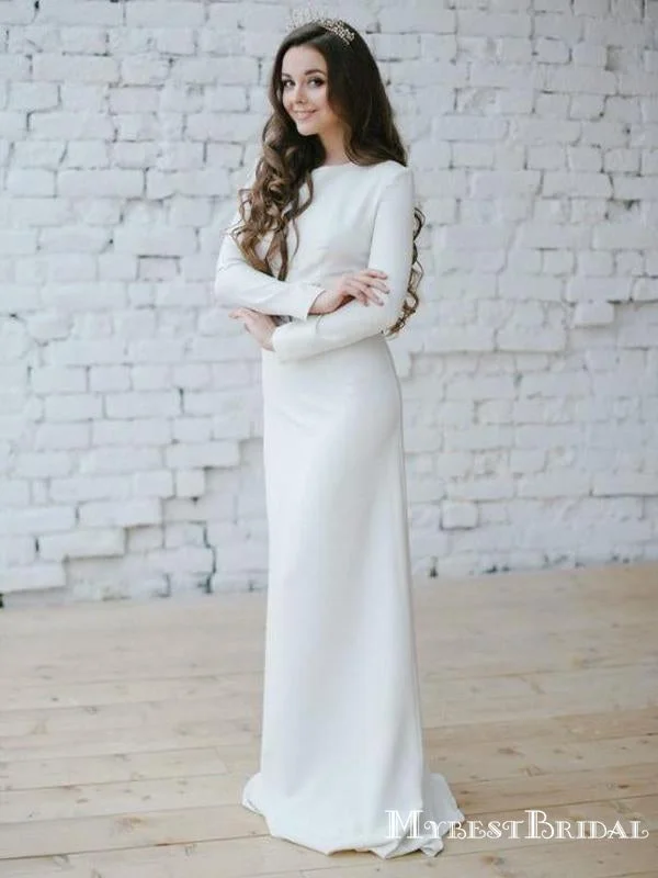 Charming Elegant Bateau Long Sleevees Sheath Wedding Dresses With Appliqued Waist, TYP0095 Lace Sleeveless Dress