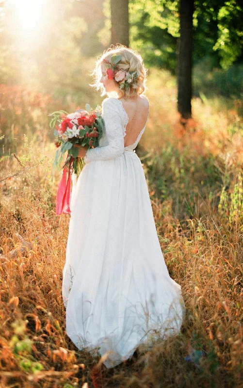 Romantic Chiffon Long A-Line Wedding Dress With Lace Bodice-ET_711221 Sleek Wedding Dress