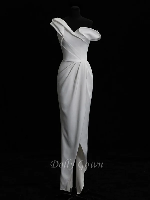 Sheath Simple One Shoulder Silk Bridal Dress Off-shoulder Bridal Dress