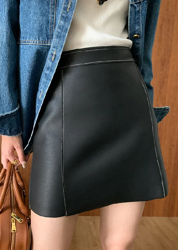 Original Design Black Patchwork Faux Leather Skirt Fall Party unclassified skirts