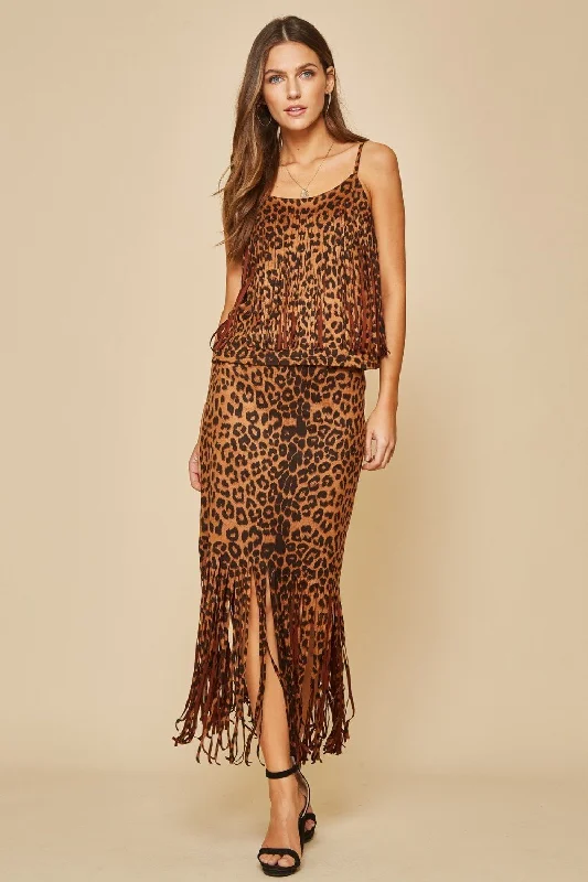 Leopard Fringe Skirt Cocktail unclassified skirts