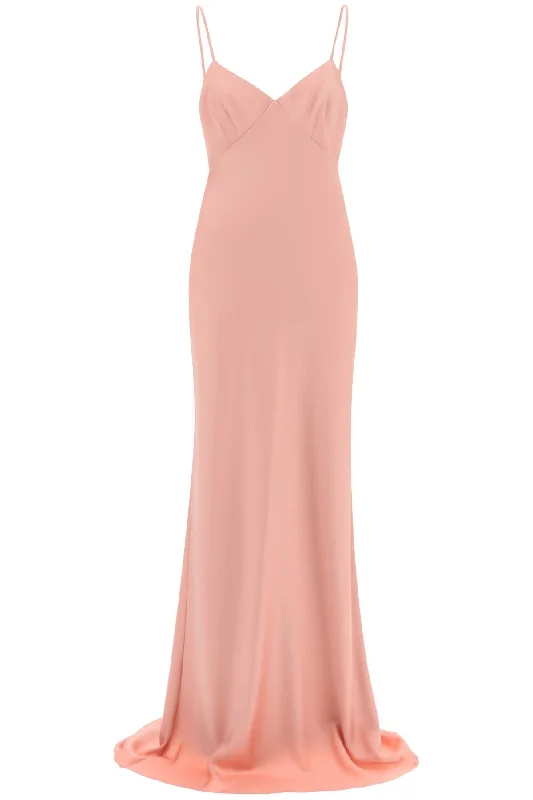 'selce' Long Dress In Envers Satin  - Pink Flowy maxi dresses