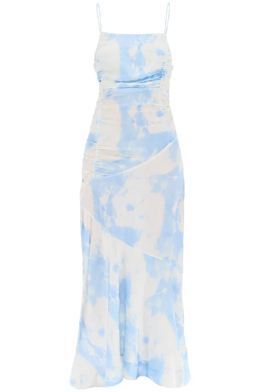 Maxi Printed Tie-dye Satin Dress With R  - White Best maxi dresses for tall women