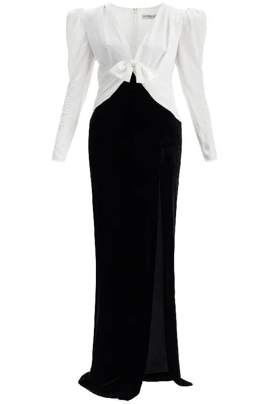 Long Silk And Velvet Dress  - White Luxury maxi dresses