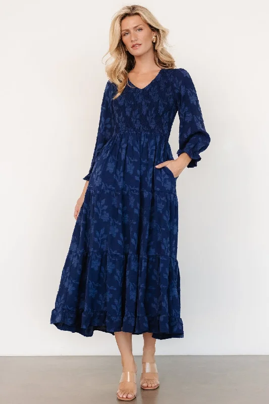 Aubrey Smocked Midi Dress | Navy Floral Graduation midi dresses